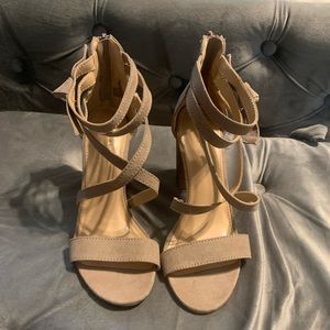 Lauren Conrad taupe strappy heels